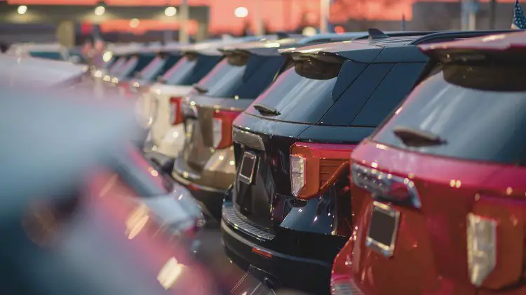 Car lot at dusk