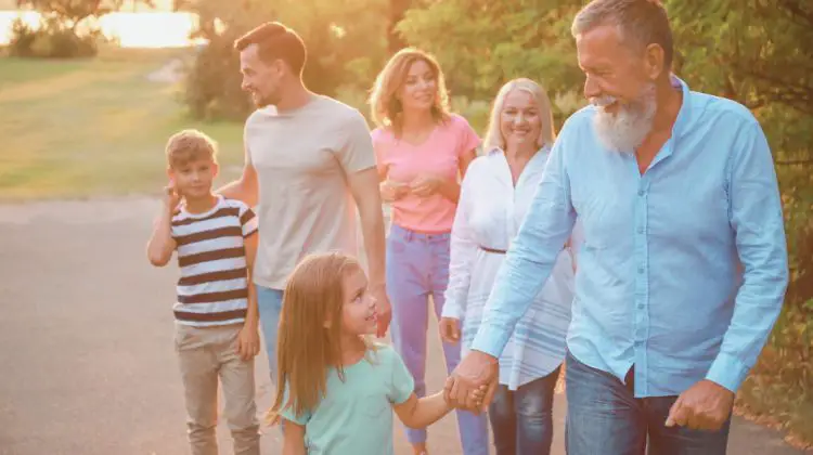 large family going for a walk