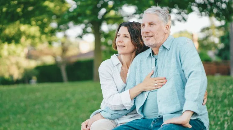 retired couple in backyard