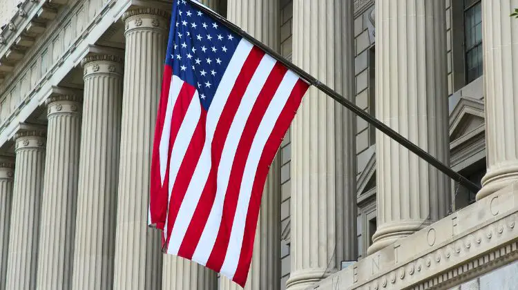 American flag outside of federal government building