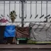 a group of tents sitting on top of a sidewalk