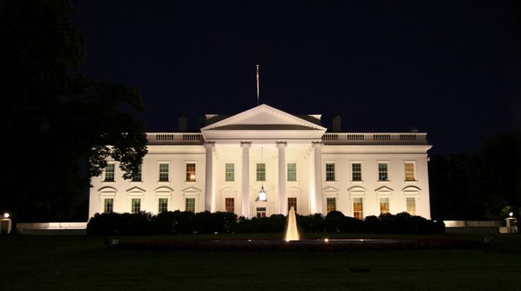 White House at night with lights on