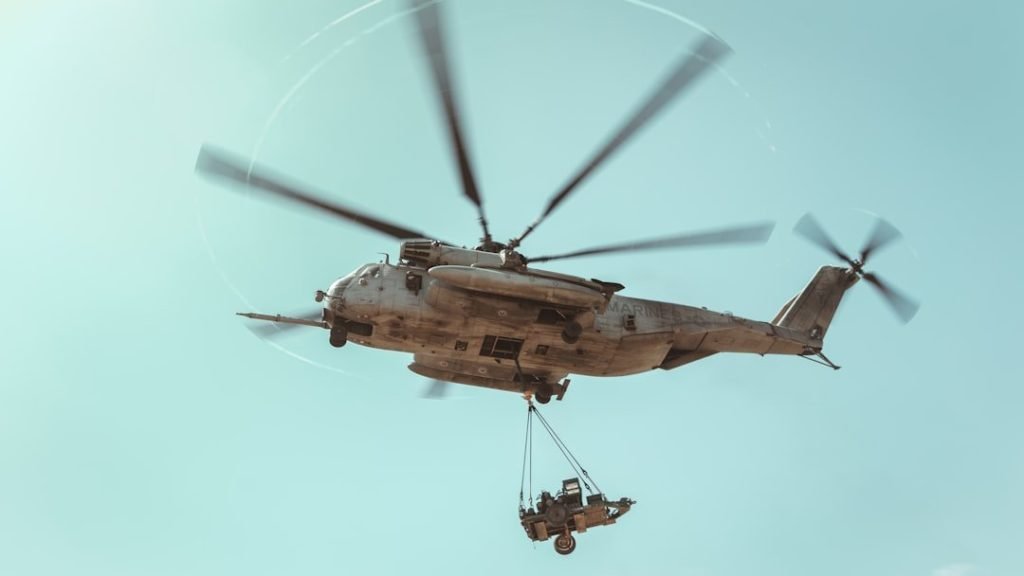US Marines helicopter flying in the sky